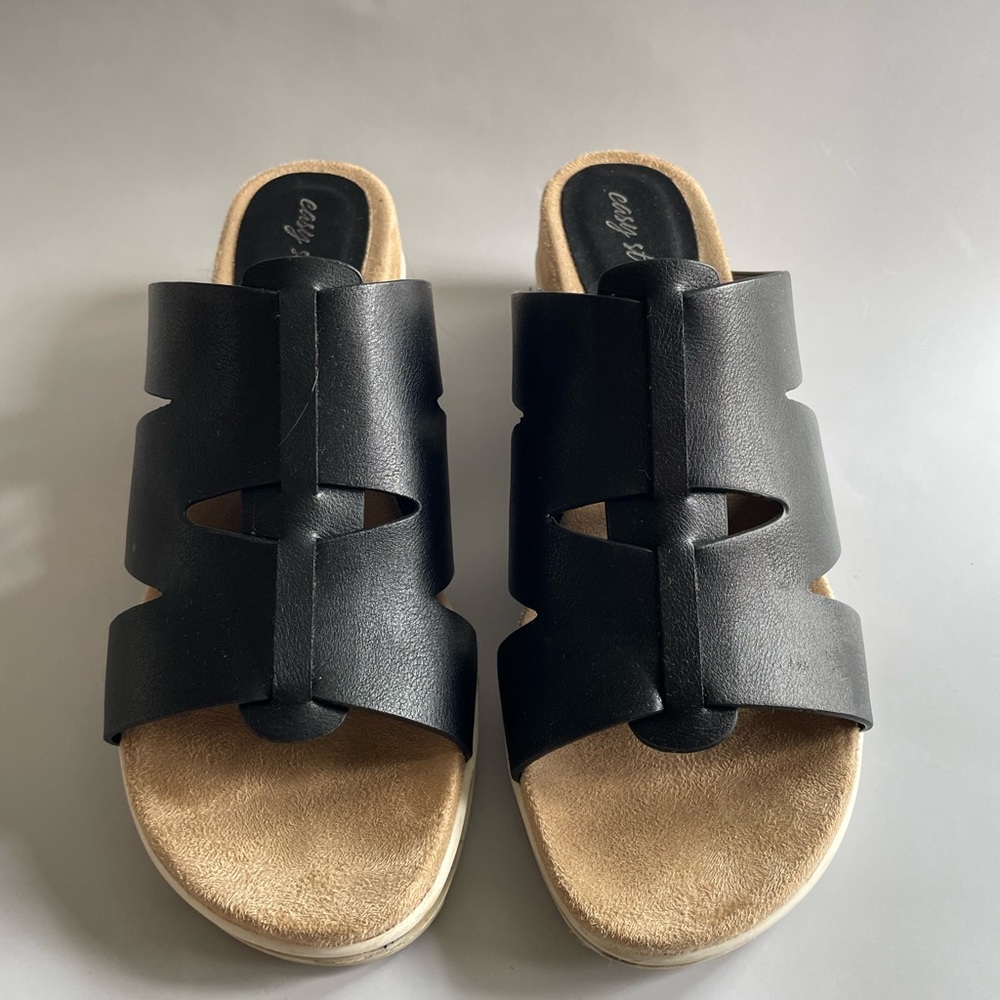 Easy Streets Women’s Black Wedge Slide Sandals Size 9